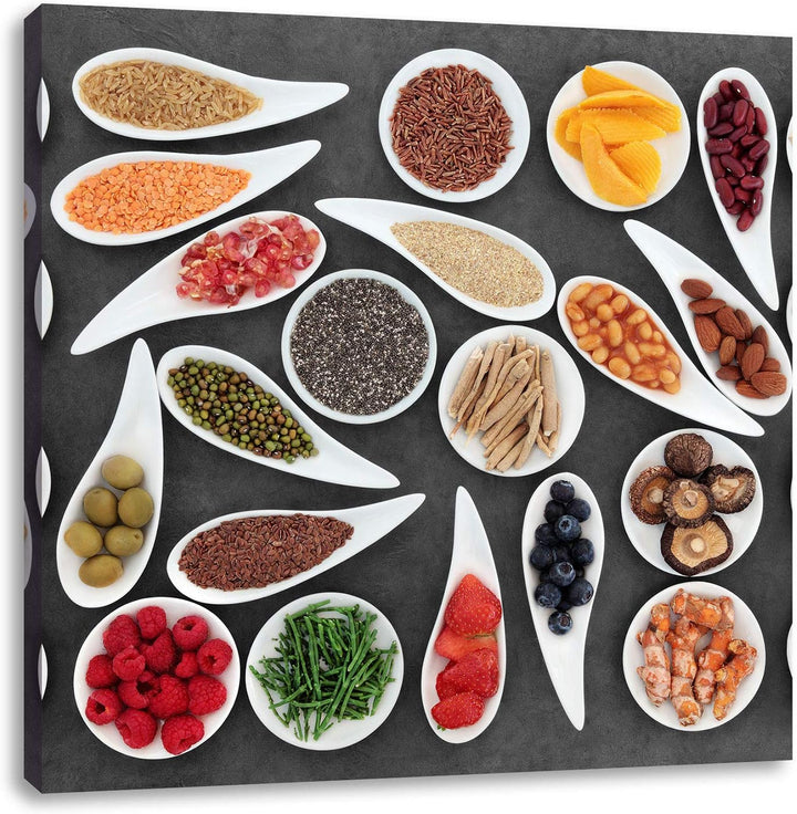 Pixxprint Früchte und Hülsenfrüchte als Leinwandbild Quadratisch/Grösse: 70x70 / Wandbild/Kunstdruck