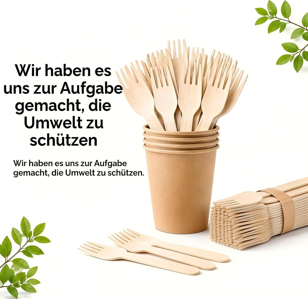 500 Holz Gabeln (Wooden Forks) Einwegbesteck Satz - Alternative zu Plastik Gabeln, Umweltfreundlich,