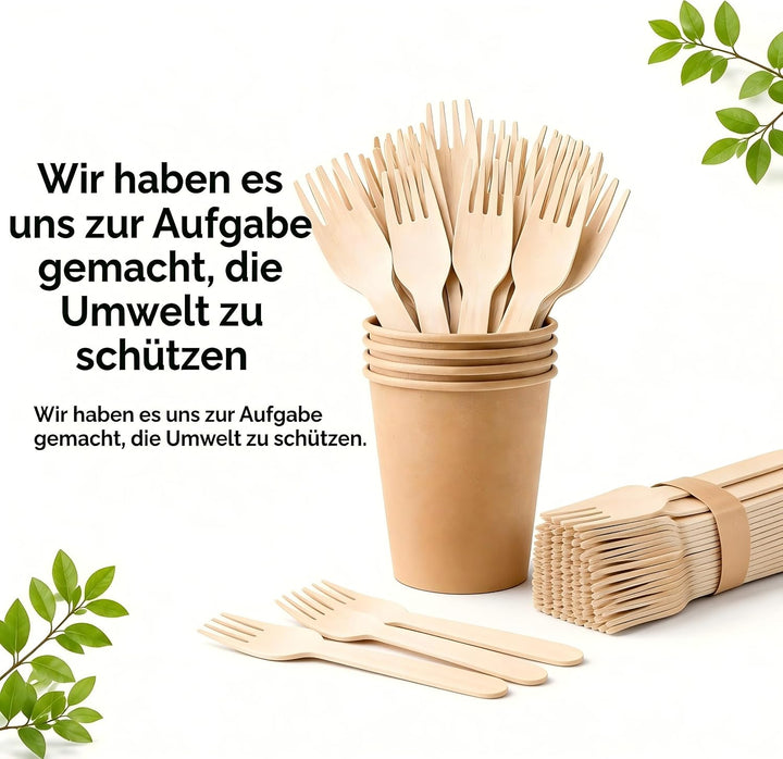 500 Holz Gabeln (Wooden Forks) Einwegbesteck Satz - Alternative zu Plastik Gabeln, Umweltfreundlich,