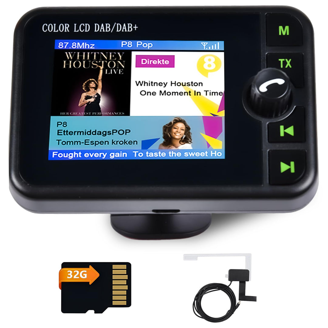 Digitalradio DAB DAB+ Adapter für Autoradio, 2,4 Zoll LCD Display mit Musik Bluetooth + DAB/FM Trans