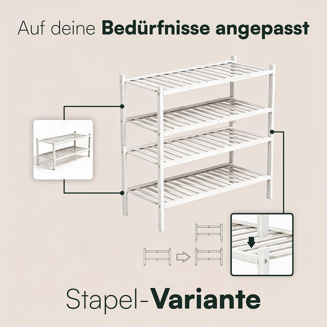 Schuhregal aus Bambus, Schuhablage mit 2 Ebenen, 68 x 28 x 32 cm, Erweiterbar Stapelbar, Schuhschran