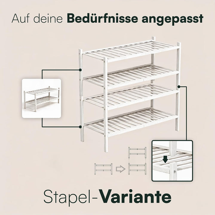 Schuhregal aus Bambus, Schuhablage mit 2 Ebenen, 68 x 28 x 32 cm, Erweiterbar Stapelbar, Schuhschran
