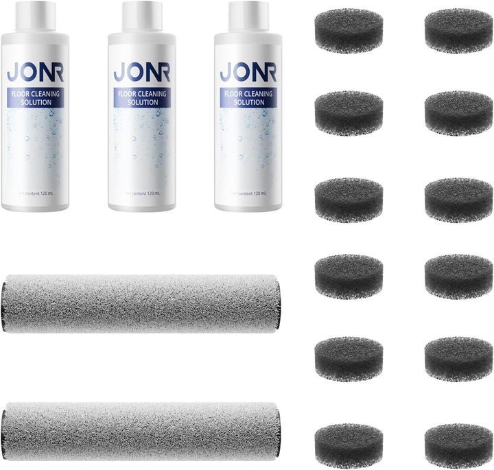 JONR H2 / H2 PRO Nass-Trockensauger Zubehör-Set – 3X Reinigungslösung, 2X Rollbürsten & 10x Filter,