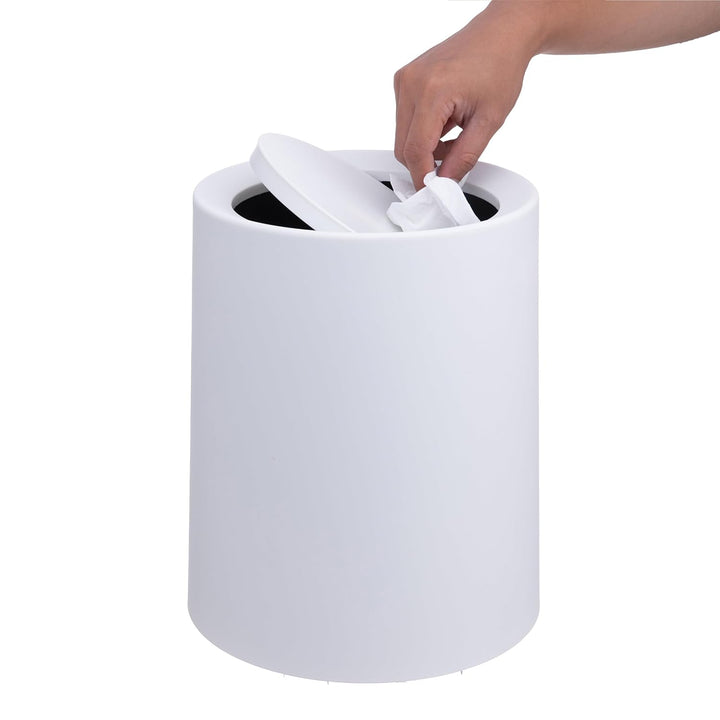 Relaxdays Mülleimer, 13 Liter, Schwingdeckel, Inneneimer, Matter Kunststoff, runder Abfalleimer für