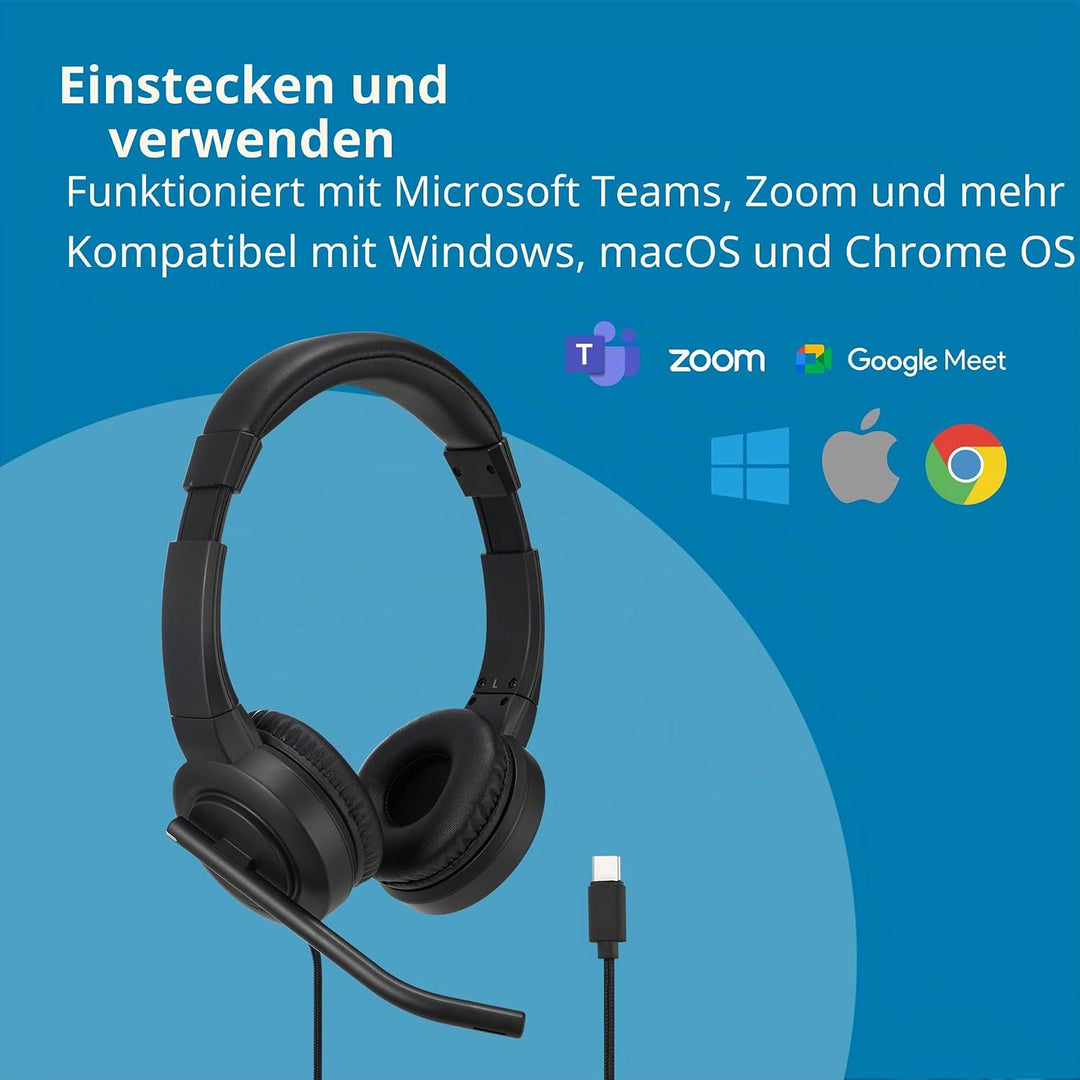 Kensington H1000 USB-C On Ear-Headset, Ultrabequemer HD-Audio-Kopfhörer mit Mikrofon und Kabel, Prof