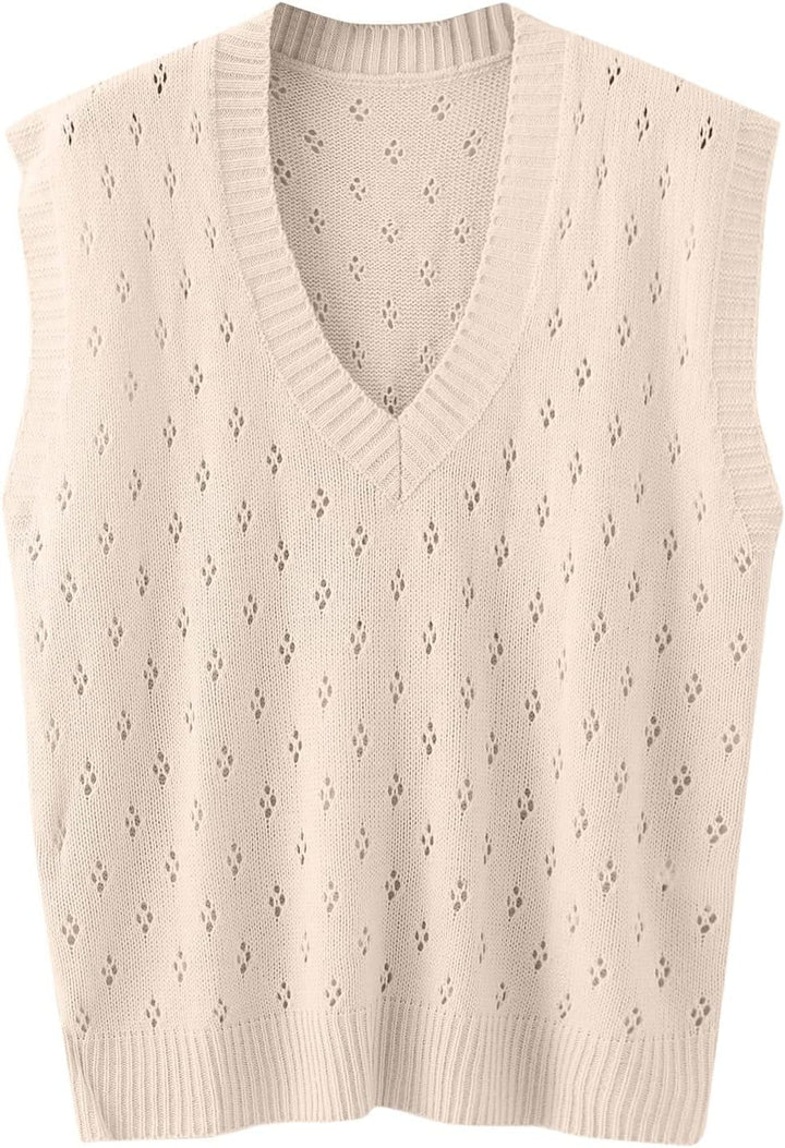 Ärmellose Strickweste für Damen, V-Ausschnitt, College-Pullover, Übergrösse A M, A M