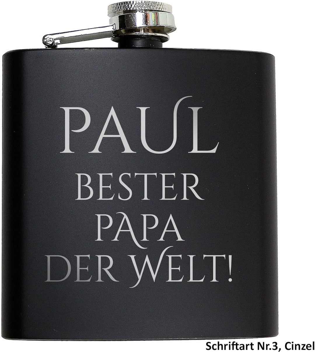 Flachmann mit Gravur. Edelstahl Flachmann personalisiert. Geschenke für Männer. Schwarz, Schwarz