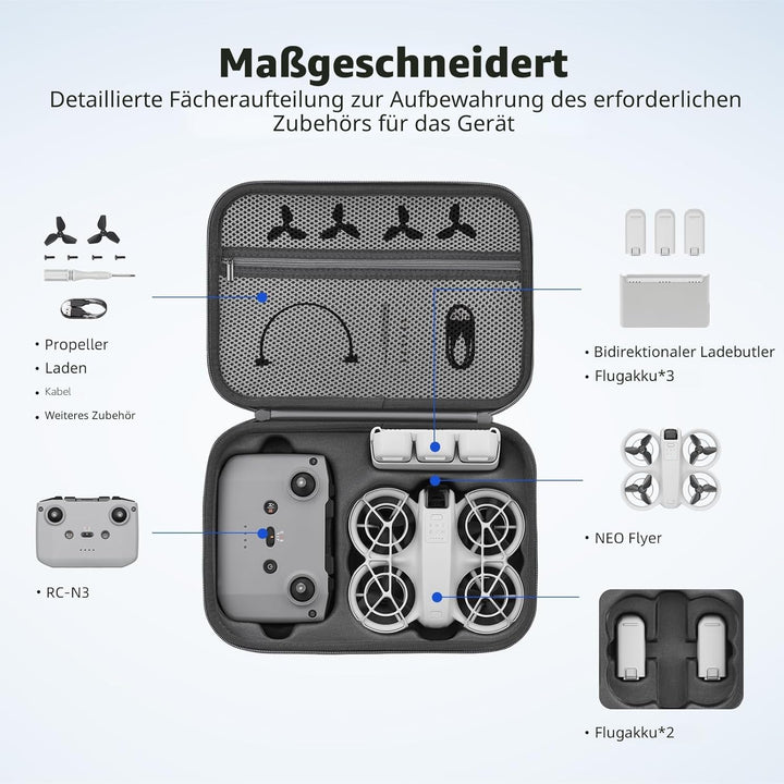 BRDRC Neo Tasche, Wasserdichtes Koffer Tragbare für DJI Neo Fly More Combo Tragetasche Reisetasche f
