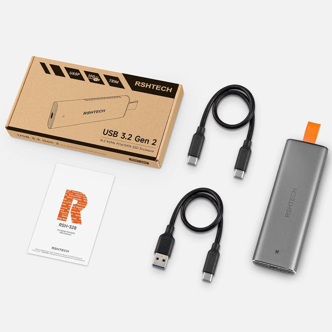 RSHTECH M.2 NVMe SSD Gehäuse Aluminium USB 3.1/3.2 Gen2 10Gbps M2 NVMe Gehäuse-Adapter Externe Thund