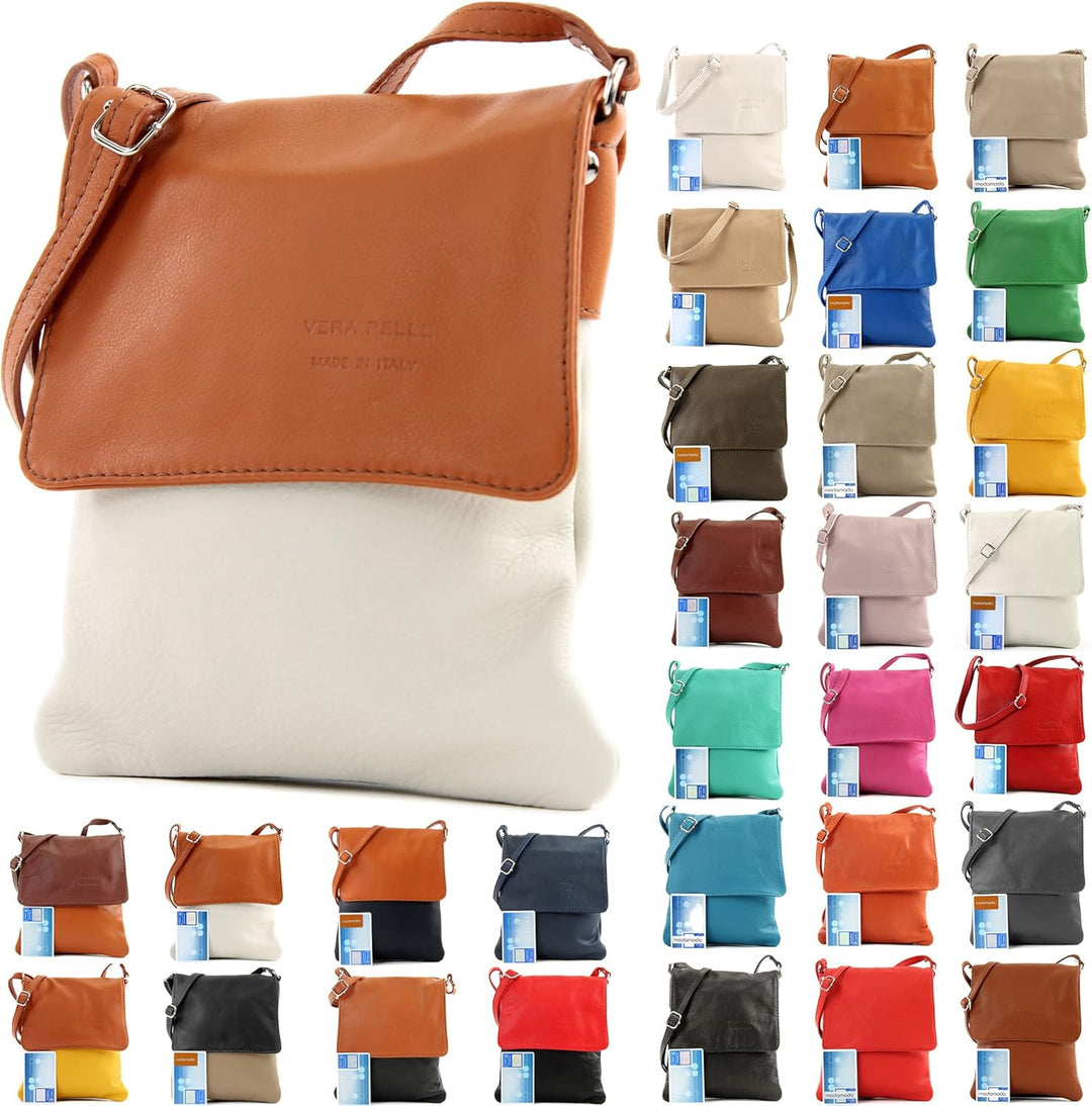 modamoda de - T34 - ital Damen Umhängetasche Schultertasche Klein Cognac Dunkel, Cognac Dunkel