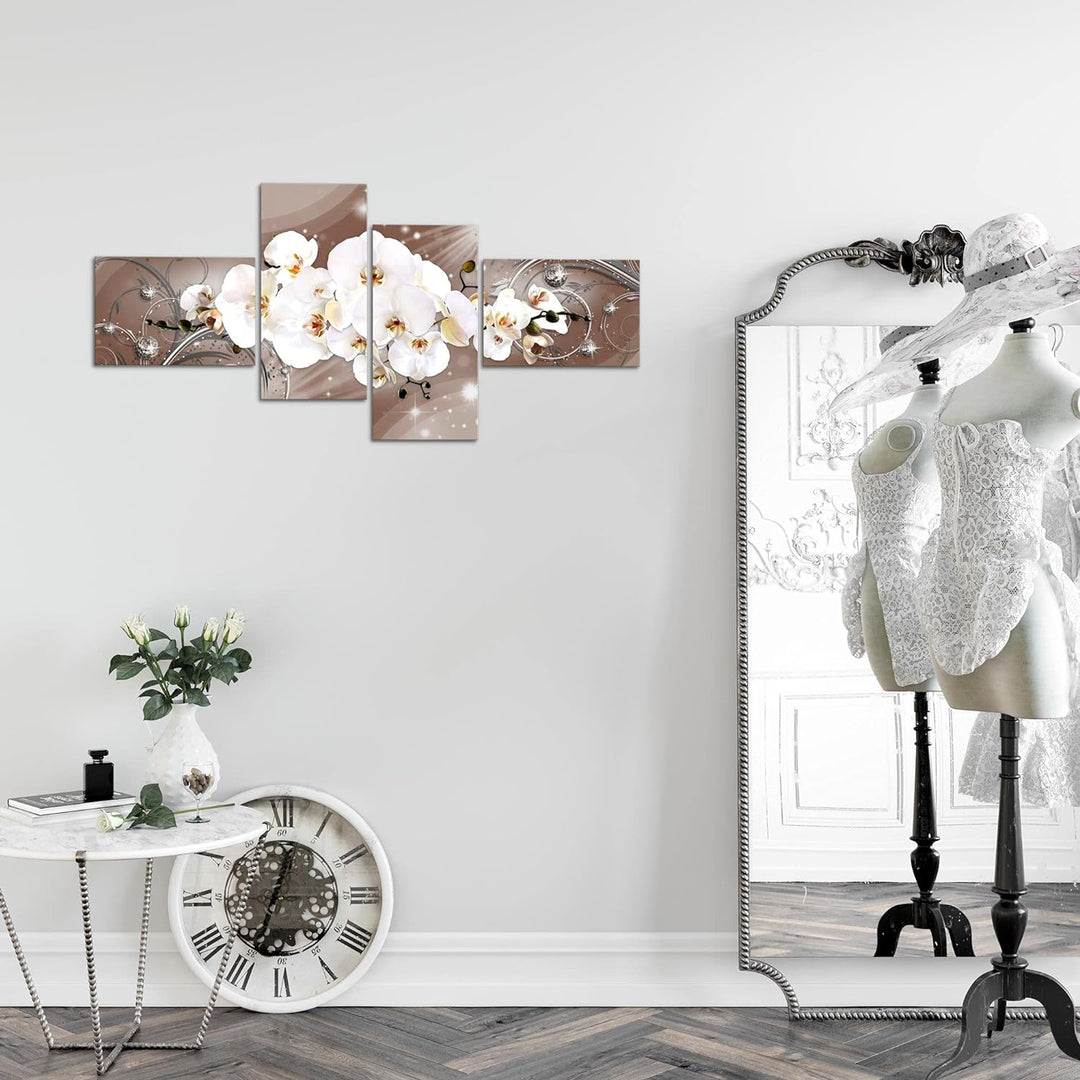 Runa Art Bild Modern Blumen Orchidee - Made in Germany - Wandbilder Abstrakt Beige Braun 4 Teilig 00