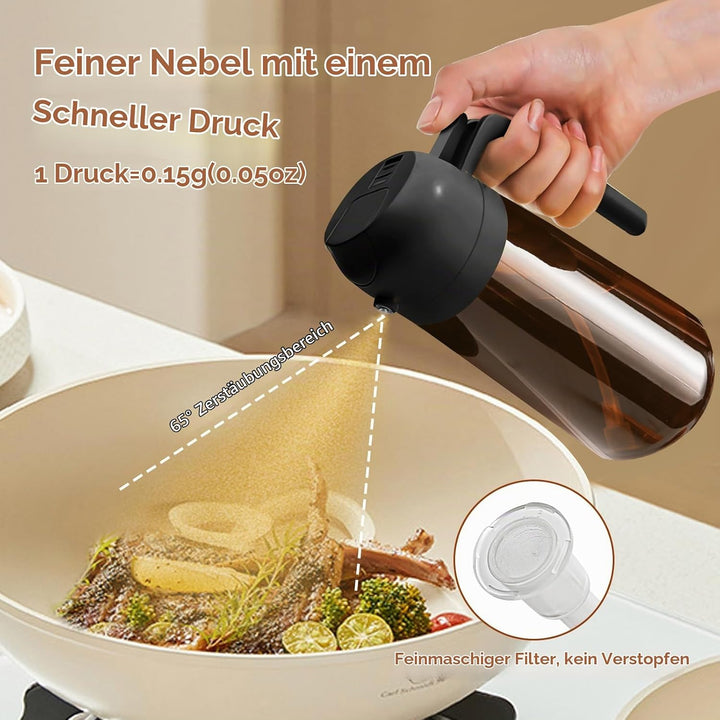 YARRAMATE 2 Stück 470ml Lichtblockierender dunkler Ölsprüher zum Kochen, 2-in-1 UV Schutz ölzerstäub
