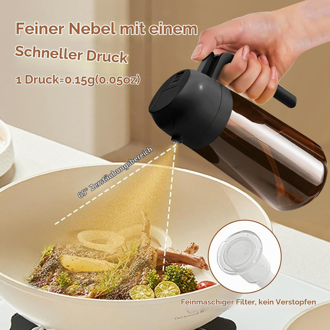YARRAMATE 2 Stück 470ml Lichtblockierender dunkler Ölsprüher zum Kochen, 2-in-1 UV Schutz ölzerstäub