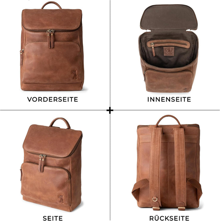 Berliner Bags Vintage Rucksack Sydney, Kleiner Tagesrucksack aus Leder, Cityrucksack für Damen - Bra