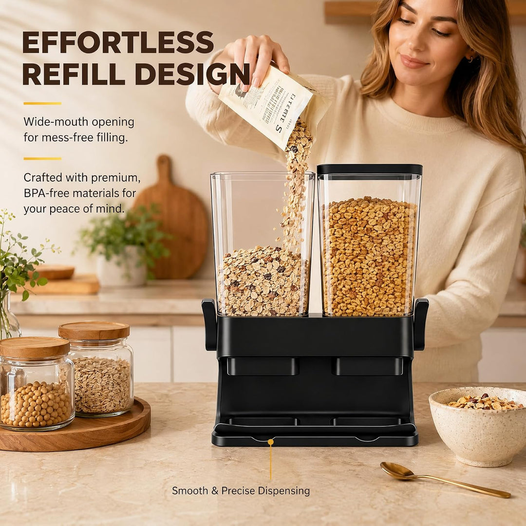 Müslispender, 3L Cereal Dispenser & Cornflakes Spender, Zweifach-Fach-Design, Zerkleinert Keine Cere