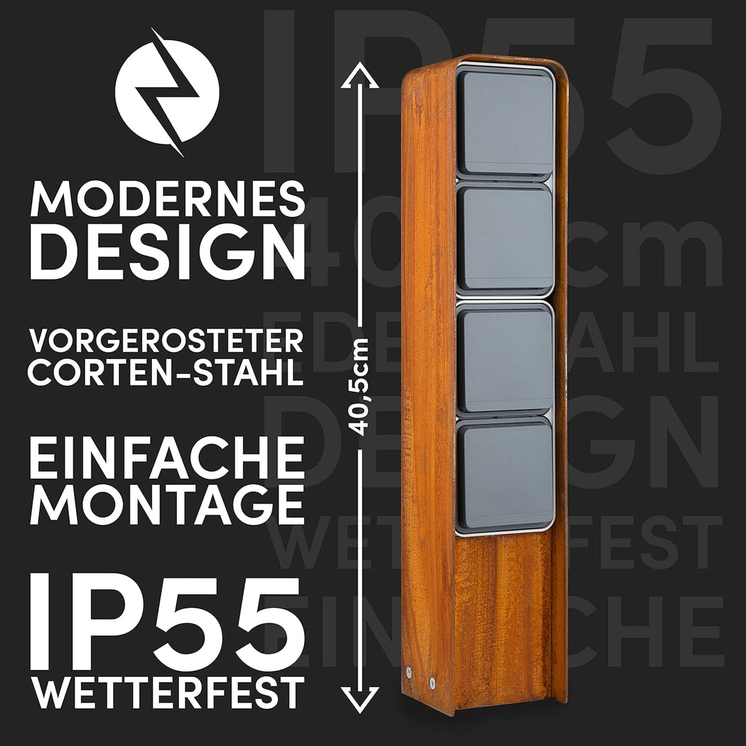 MG-Elektro Steckdosensäule 4fach (Corten) | Aussensteckdose wetterfest IP55, Rost, Modernes Design &