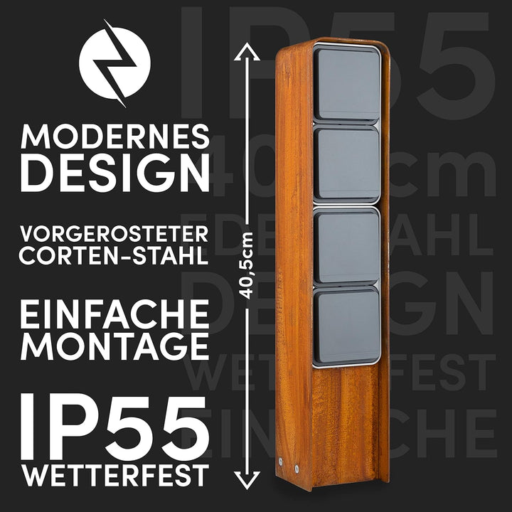 MG-Elektro Steckdosensäule 4fach (Corten) | Aussensteckdose wetterfest IP55, Rost, Modernes Design &