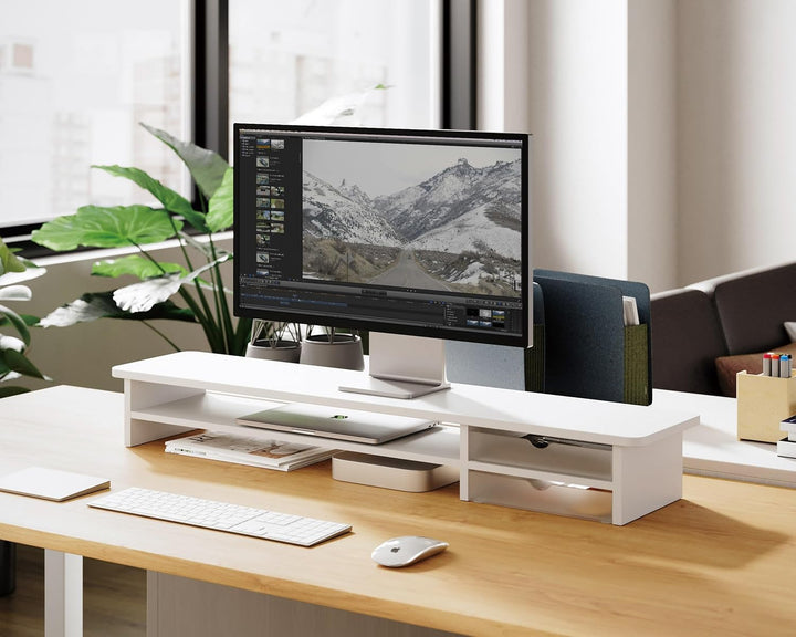 Fenge Dual Monitorständer Riser mit 2 Acryl Schubladen 108cm Grosse Computer Bildschirmständer für P