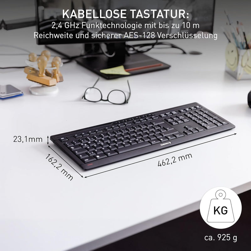 CHERRY STREAM KEYBOARD WIRELESS, Kabellose Tastatur, Deutsches Layout (QWERTZ), 2,4 GHz Funk, Leise