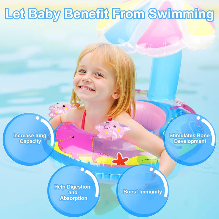 Baby Schwimmring in Meerestiere Form, Baby Float Aufblasbar Schwimmhilfe Ring Mit Sonnendach Sitz In