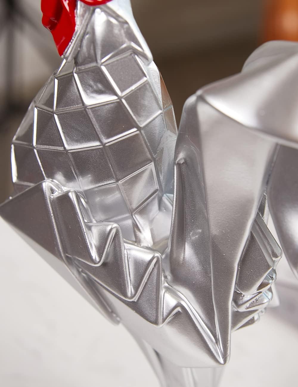 NENBOLEC Modern Skulptur Dekor Hahn Statue Tier Arts Wohnzimmer Kunst Polyresin Silber Geschenk 31cm