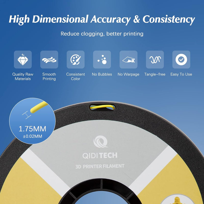 QIDI TECH PLA Rapido Filament 1.75mm, 3D Drucker Filament PLA, geeignet für Hochgeschwindigkeitsdruc