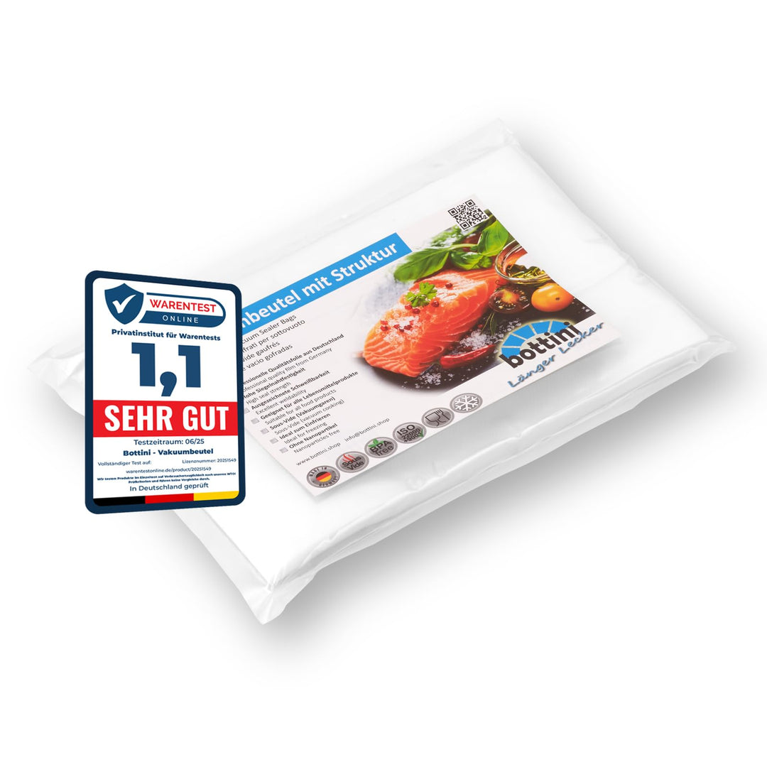 BOTTINI Vakuumbeutel 100 Stück 20x30 cm PREMIUM Folienbeutel, für jedes Folienschweissgerät und Vaku