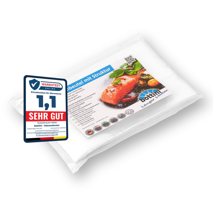 BOTTINI Vakuumbeutel 100 Stück 20x30 cm PREMIUM Folienbeutel, für jedes Folienschweissgerät und Vaku