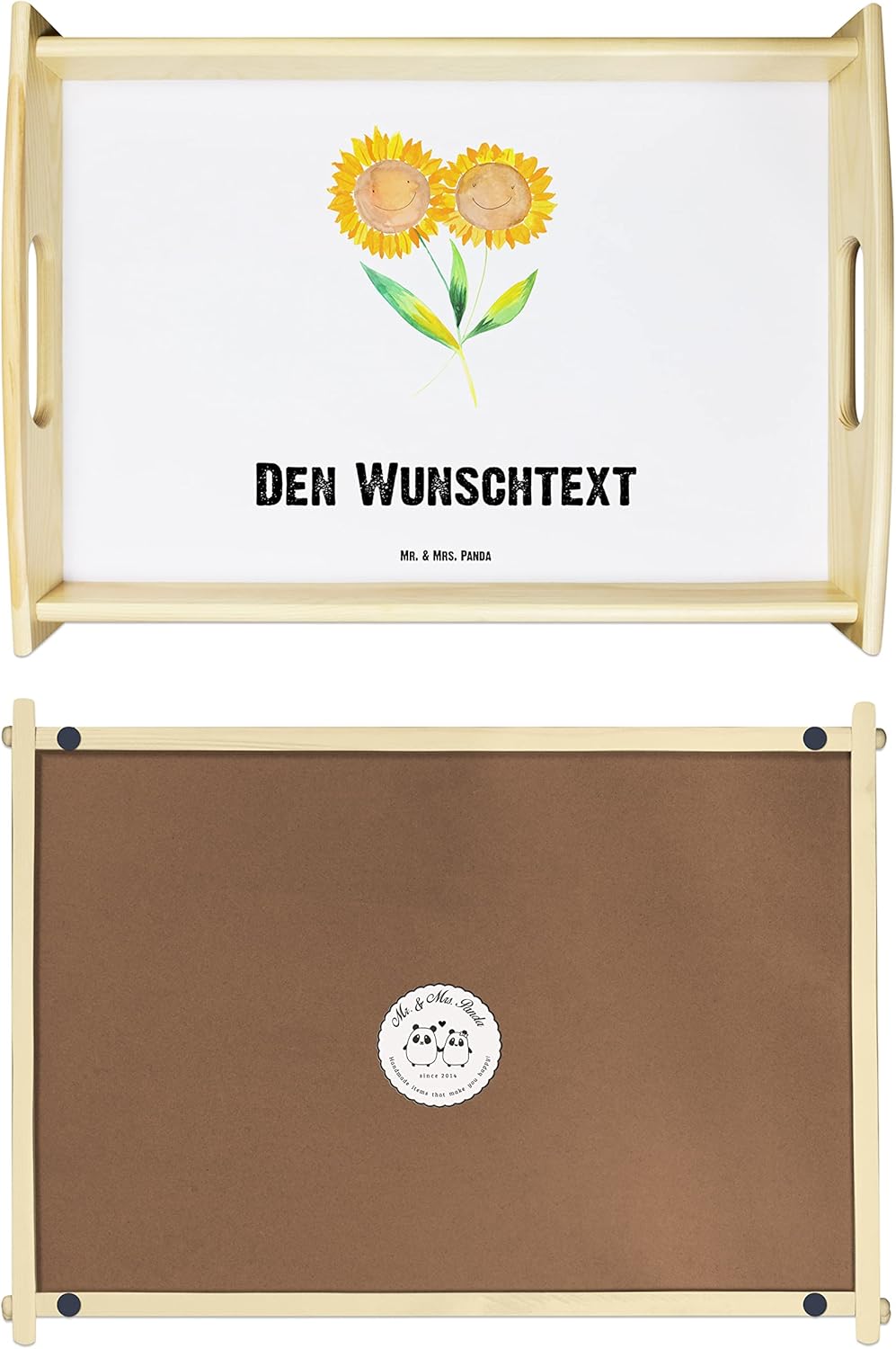 Mr. & Mrs. Panda Serviertablett personalisiert Blume Sonnenblume - Personalisierte Geschenke, selbst