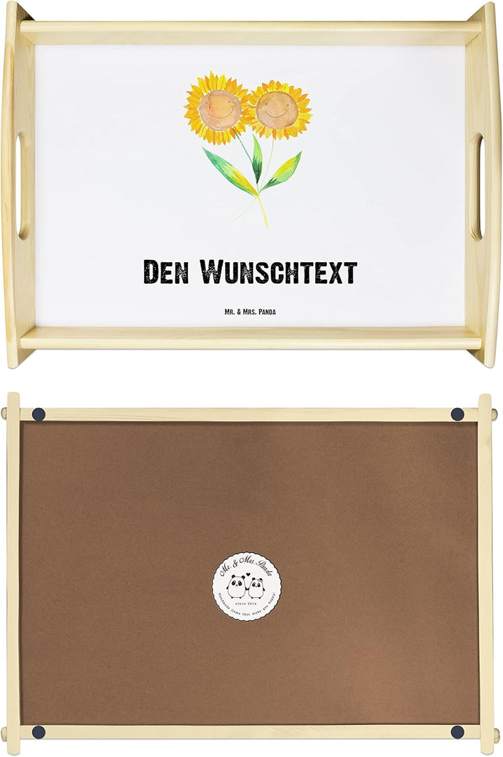 Mr. & Mrs. Panda Serviertablett personalisiert Blume Sonnenblume - Personalisierte Geschenke, selbst