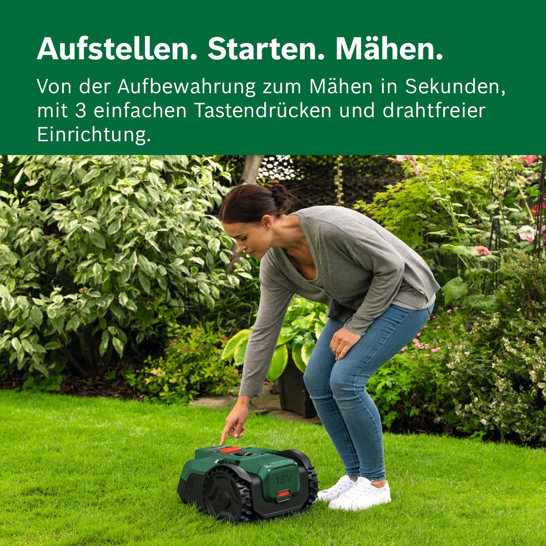 Bosch Akku-Mähroboter VISIMOW18V-100 (für Rasenflächen bis 100 m², Schnittbreite: 16 cm, Schnitthöhe