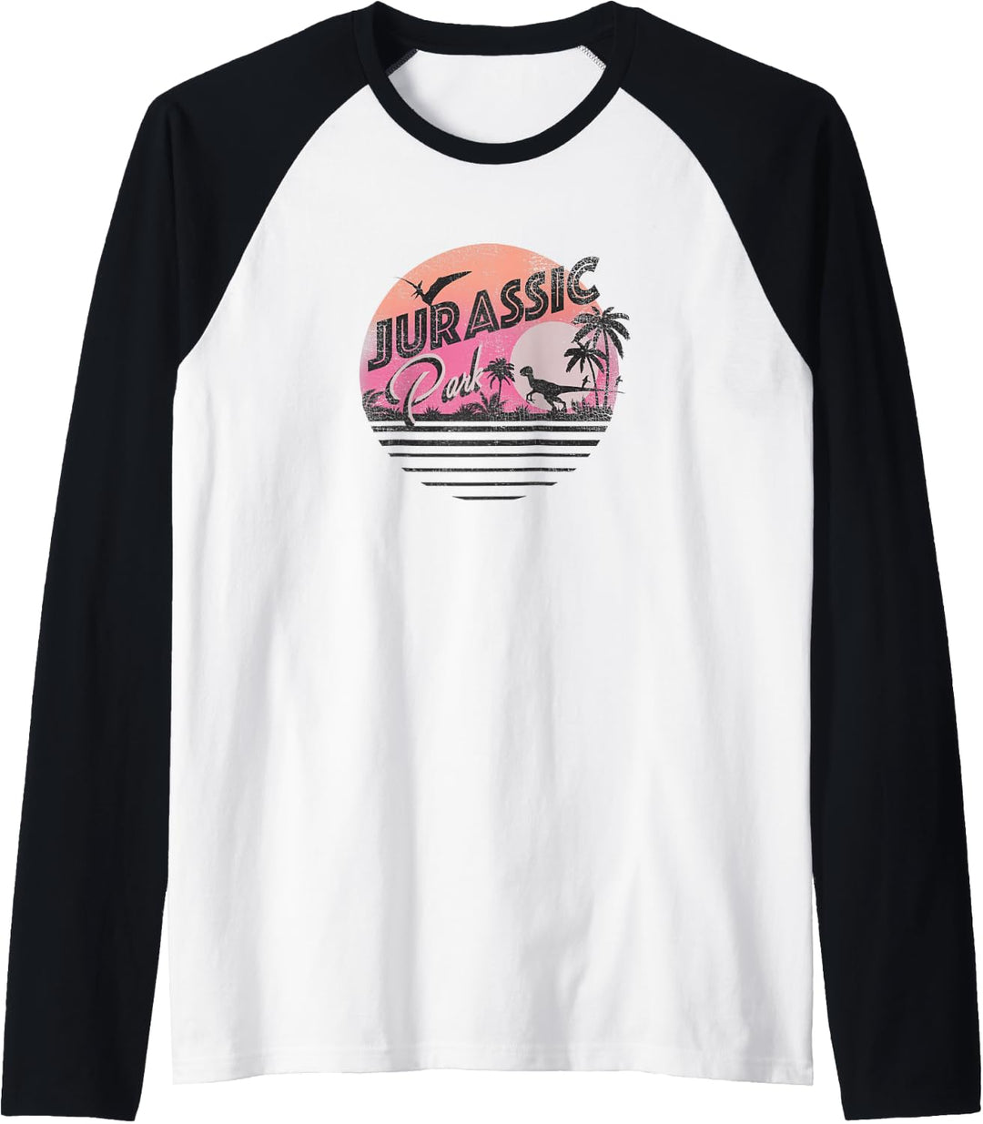 Jurassic Park Neon Sunset Retro Style Logo Raglan