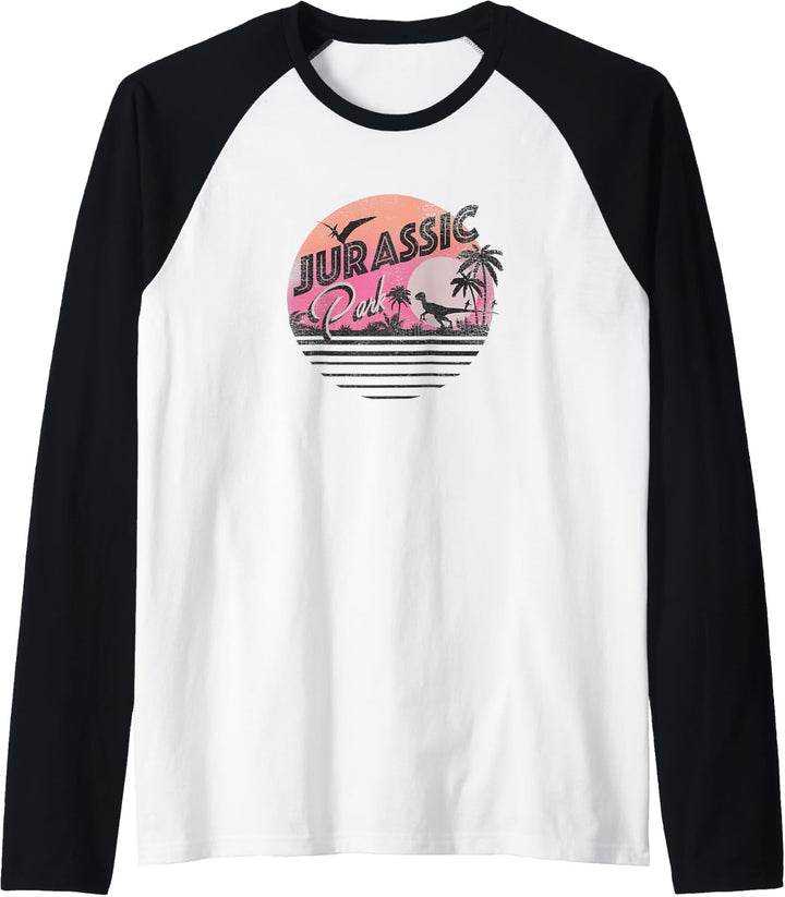 Jurassic Park Neon Sunset Retro Style Logo Raglan