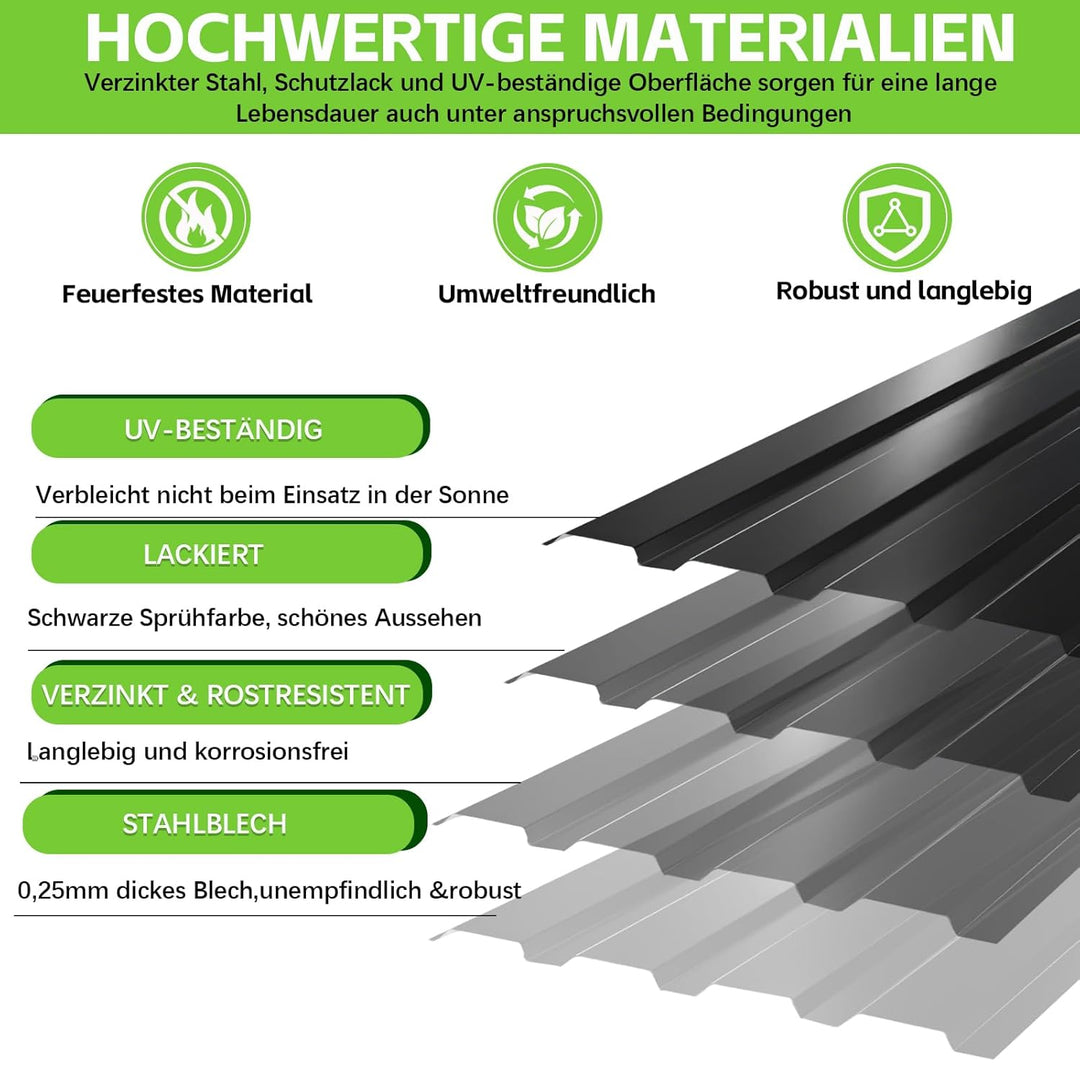 12er Set Profilblech Trapezblech, 115x45cm (6,21m²) Verzinkt Metall Dachplatten Wellblechplatten, Sc