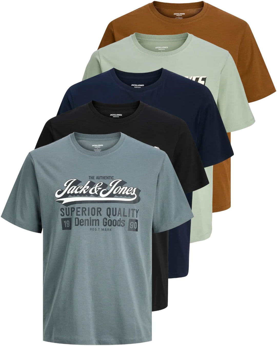 JACK & JONES Herren 5er-Set T-Shirts in verschiedenen Styles, Prints und Farben aus Baumwolle S Regu