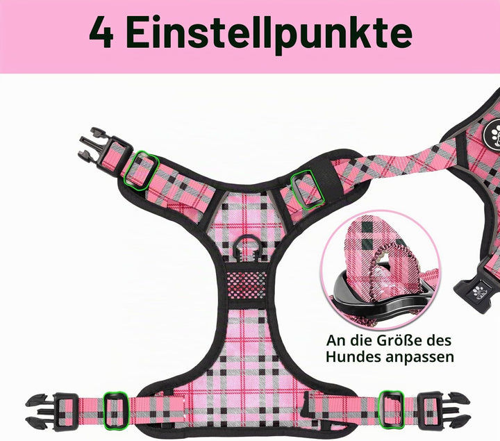 NESTROAD Hundegeschirr Mittelgrosse Hunde Kariertes Rosa, Grösse M Anti Zieh Geschirr für Hunde Mitt