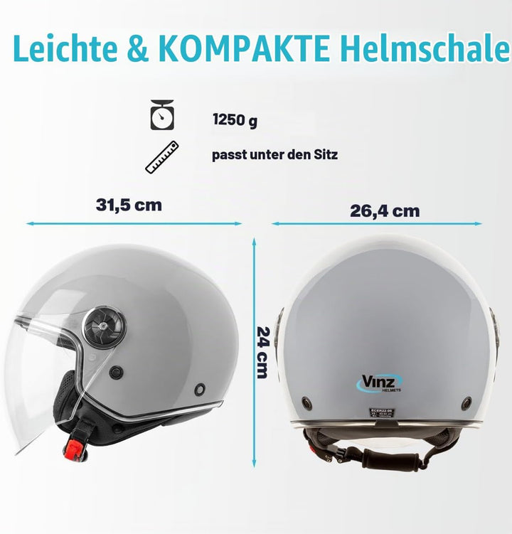 VINZ Tobia Jethelm mit Doppelvisier | Roller Helm mit Sonnenblende | In Gr. XS-XXL | ECE 22.06 Zerti