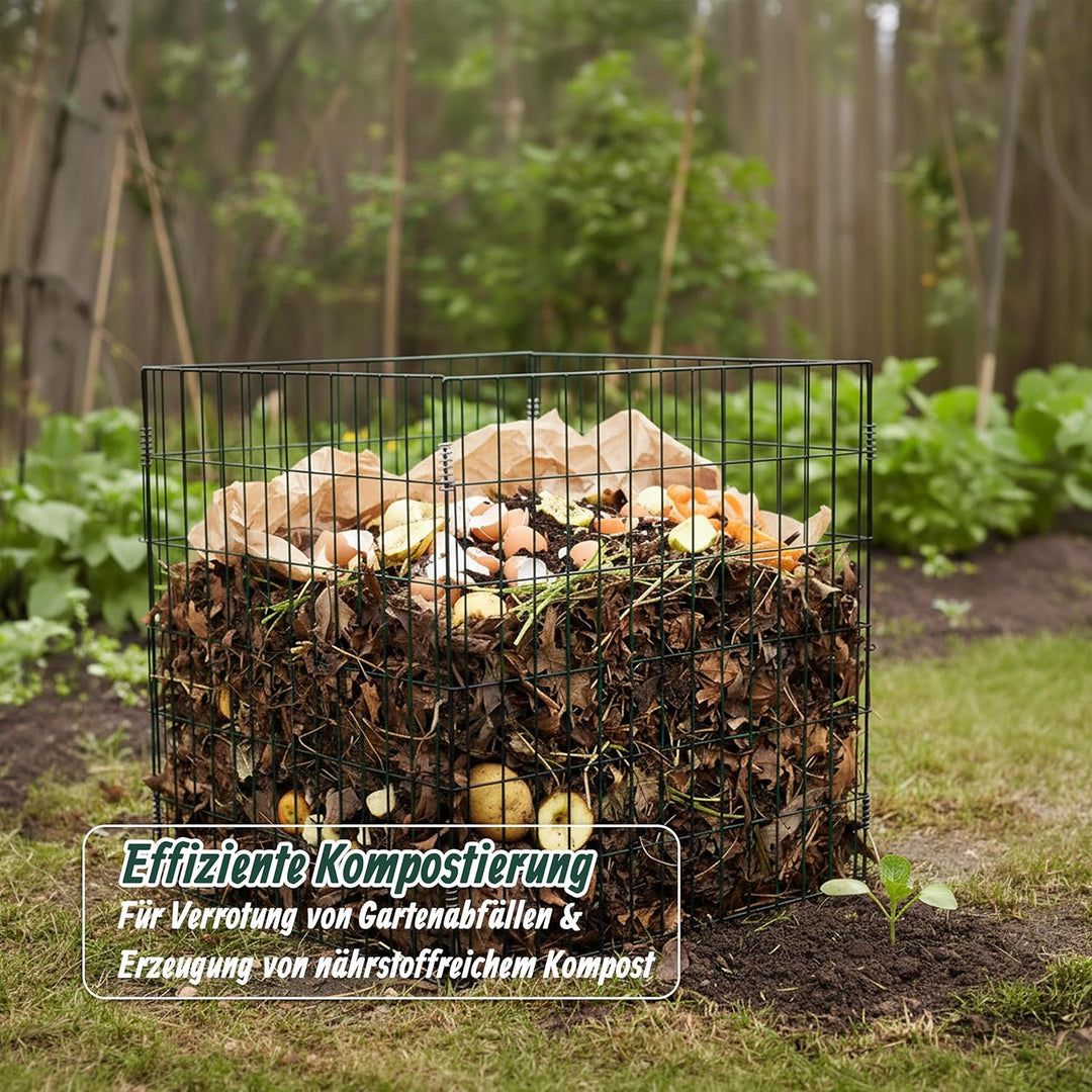 Relaxdays Komposter Metall, 2er Set, Biokomposter Garten, HBT 76x76x76 cm, pulverbeschichteter Draht
