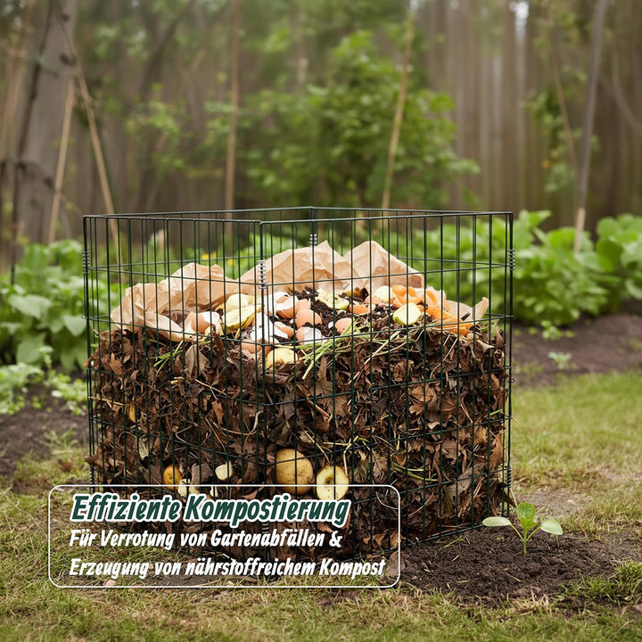 Relaxdays Komposter Metall, 2er Set, Biokomposter Garten, HBT 76x76x76 cm, pulverbeschichteter Draht