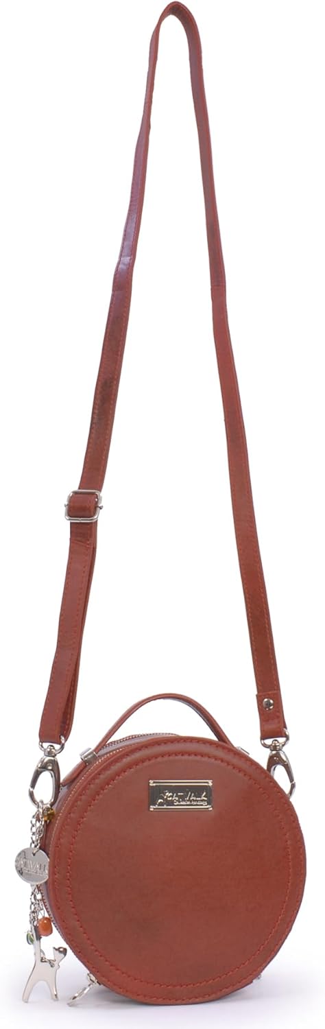 Catwalk Collection Handbags - Damen Runde Leder Umhängetasche - Henkeltasche/Handtasche Klein - Abne