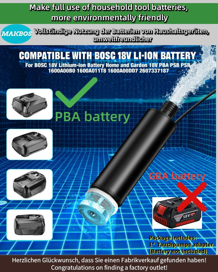 Tauchpumpe für Bosch Akku PBA 18V Schmutzwasserpumpe Wasserpumpe Flachwasserpumpe Saugpumpe Absaugpu