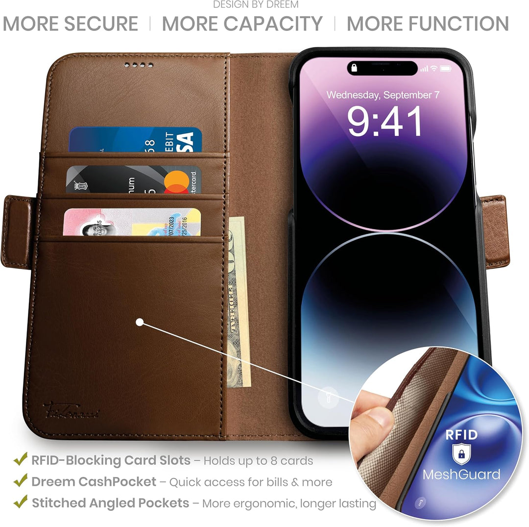 Dreem Fibonacci iPhone 14 Pro Max Brieftaschen-Etui / 2-in-1 stossfestes Etui und abnehmbares Folio
