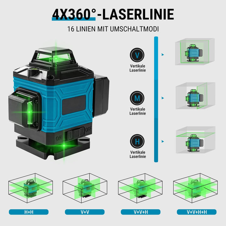 VOBOR Kreuzlinienlaser mit Stativ, 16 Line Laser Wasserwaage Selbstnivellierend IP54, 360° Rotations