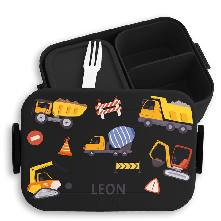 Kinder Bento Box Midi für Mepal Bentobox - Brotbox Bagger mit Name Lunchbox Baustelle Jausenbox Baus