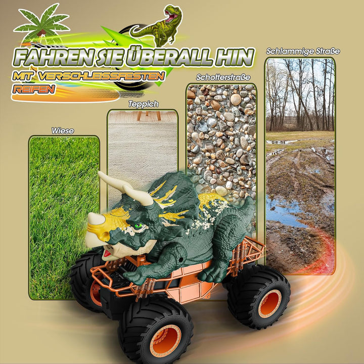 HappyGoLucky Monstertruck Ferngesteuertes Auto ab 3 4 5 6 7 8 Jahre, Dinosaurier Spielzeug ab 3-10 J