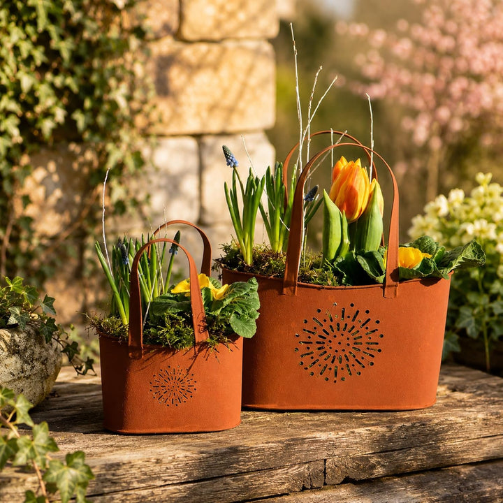 UNUS Garden Handtaschen 2er Set, Gartendeko Rostoptik, Roststecker aus Edelrost Metall, Rost Deko fü