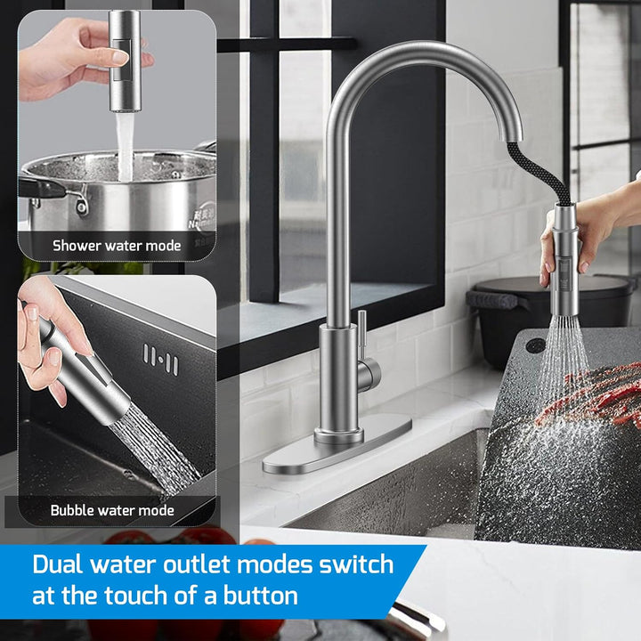 Wasserhahn Küche mit Abnehmbare Basis, Küchenarmatur Ausziehbar Mischbatterie Küche, Edelstahl Heiss