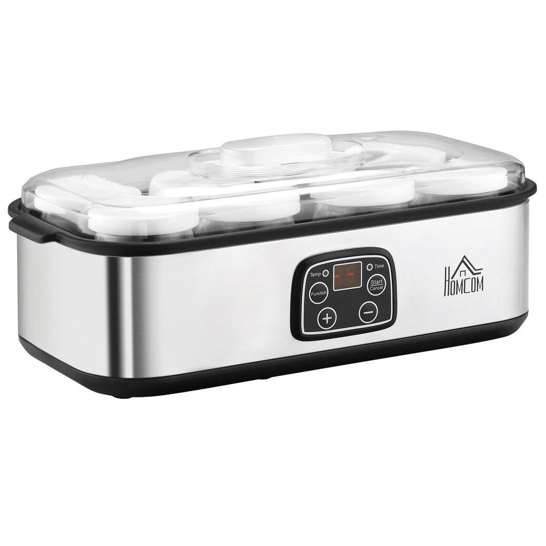 HOMCOM Joghurtbereiter 25W Joghurtmaschine mit LCD-Display 8 Joghurtgläser mit Deckel aus Glas 180ml