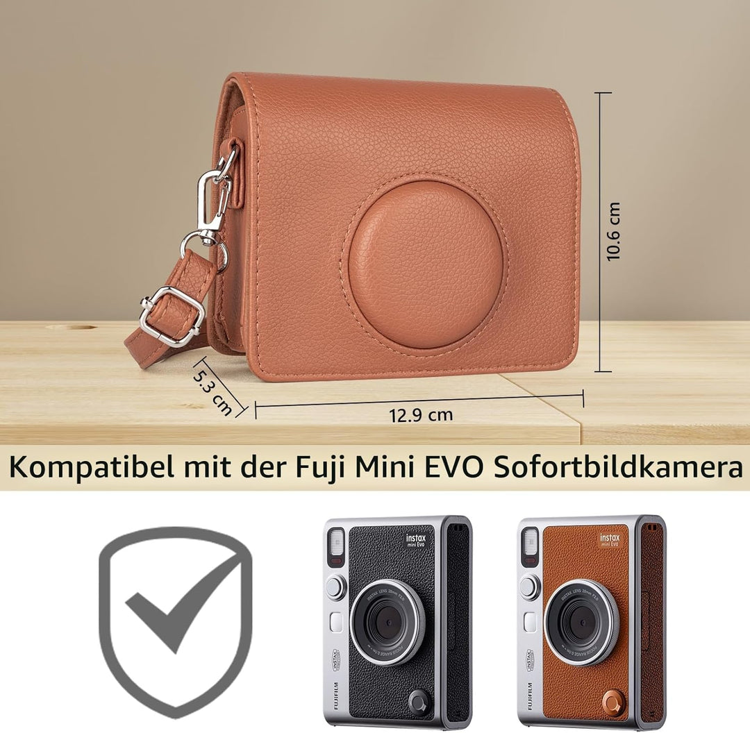 MUZIRI KINOKOO Mini EVO Hülle Kompatibel für Fuji Instax Mini EVO Instant Camera mit PU Leder Lychee