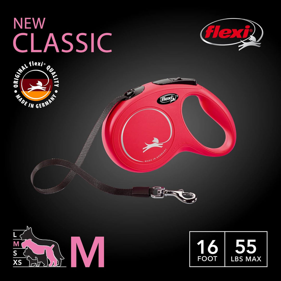 FLEXI Classic Hundeleine, einziehbar, 16 m, Grösse M, Rot CL2MT5.250.R Rot/Ausflug, einfarbig (Getaw